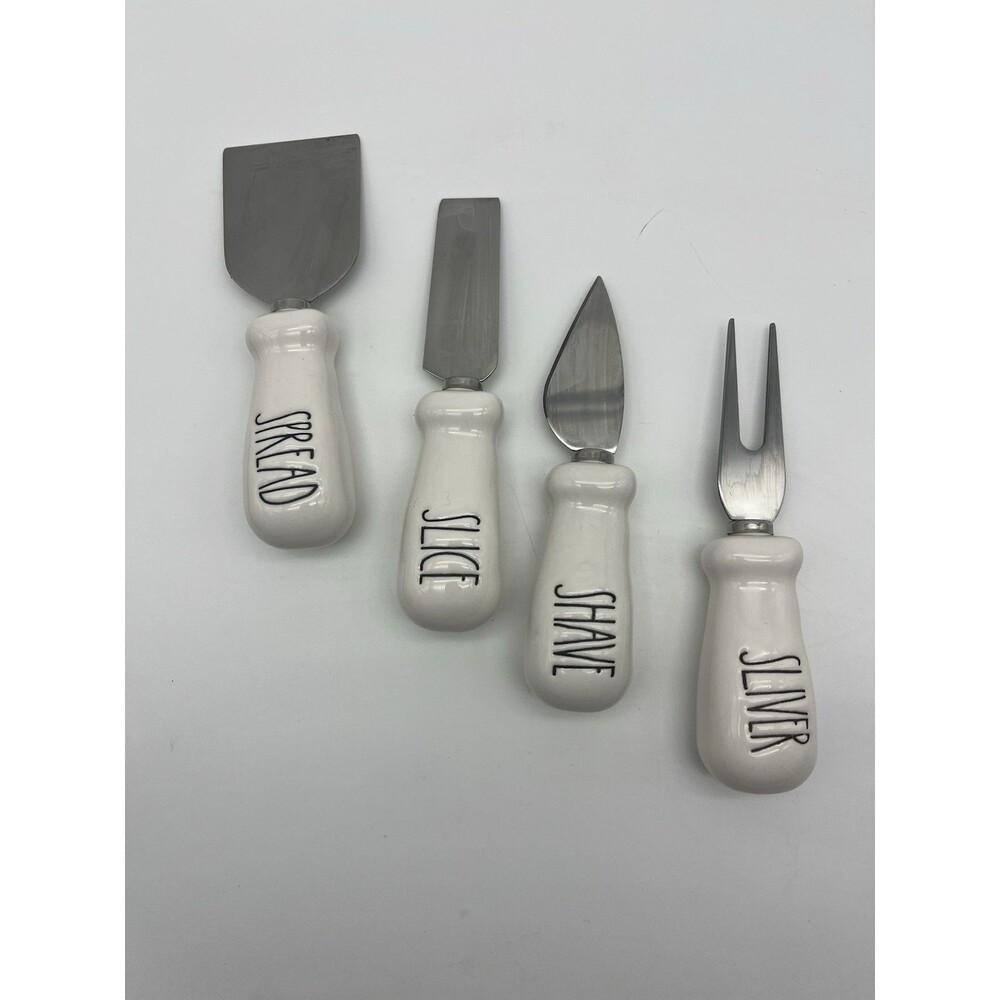 Rae Dunn White Cheese Knife & Fork Set, 4-Piece